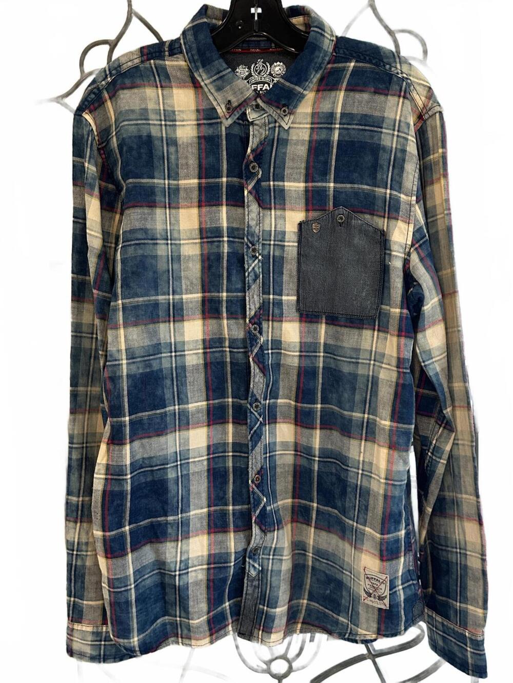 Buffalo David Bitton Men's Blue Plaid Button Down Shirt - XL/TG